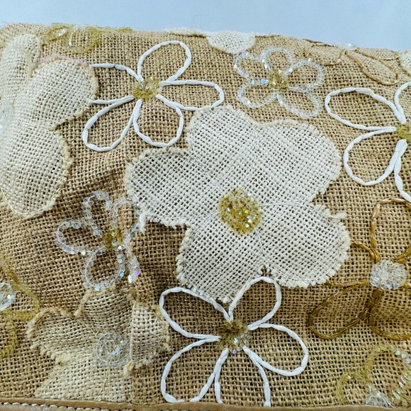 Embroidered Beaded Handbag Kanishka Hemp Sack Floral Design India Unique Rare - Picture 6 of 10